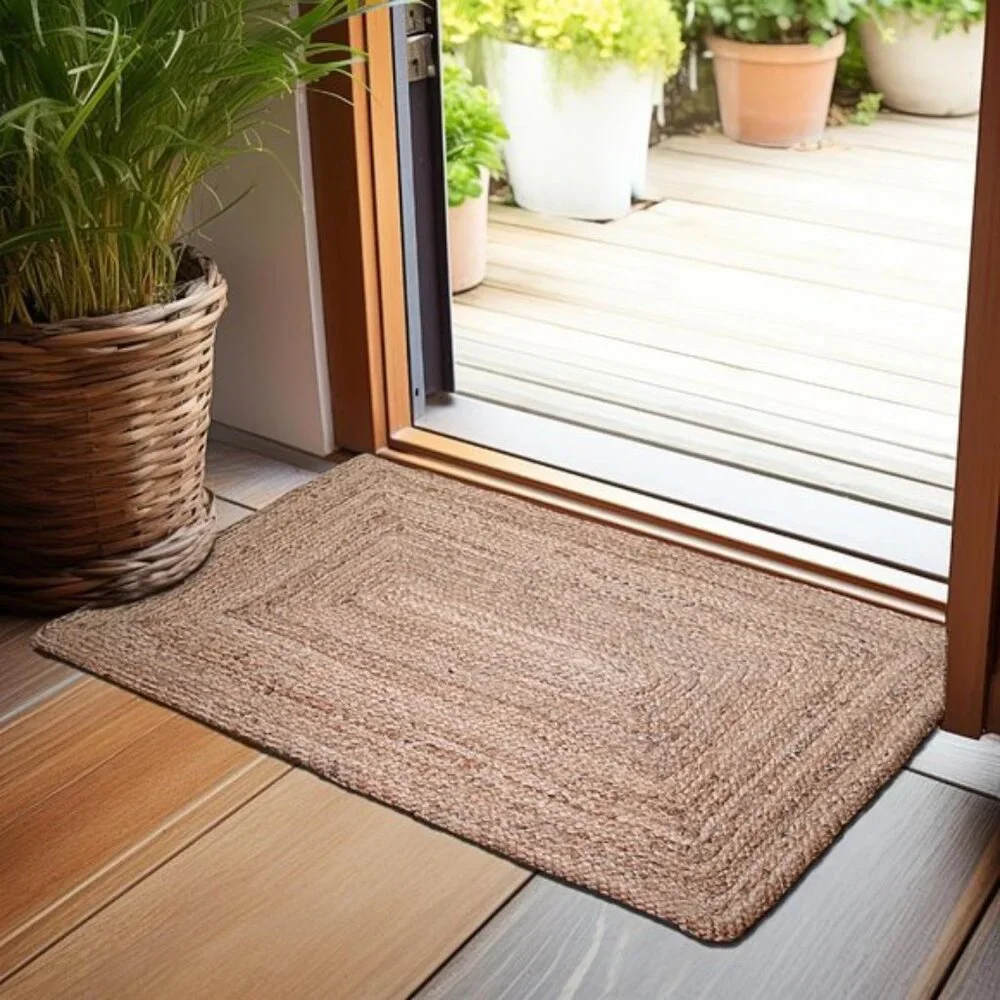 New 2'x3' Hand Woven Jute Braided Rug, Reversible Boho Floor Rug for Home Decor